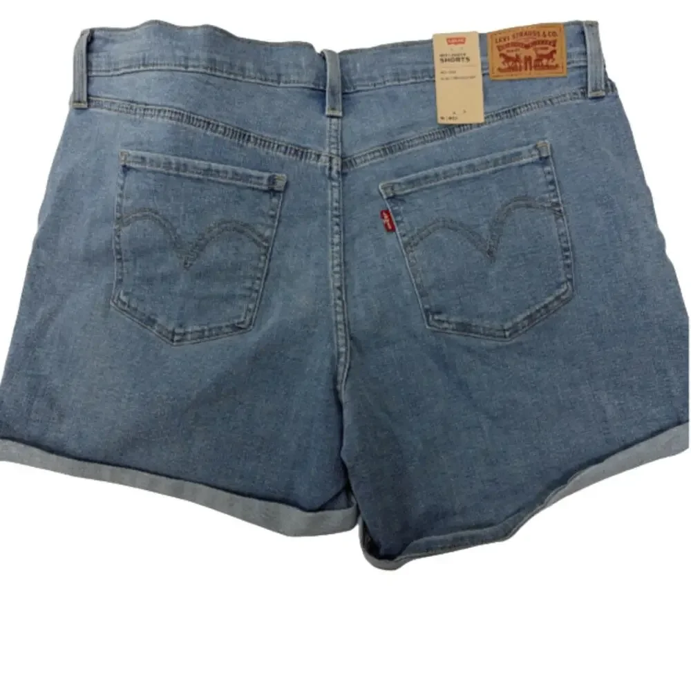 Levis Mid Length Classic Denim Shorts Womens 33 Hyper Soft Blue Jeans NEW